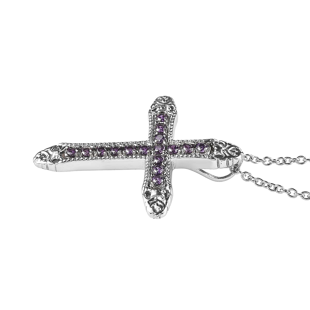 EverTrue Simulated Amethyst Color Diamond Pendant Necklace in Stainless Steel 20 Inches