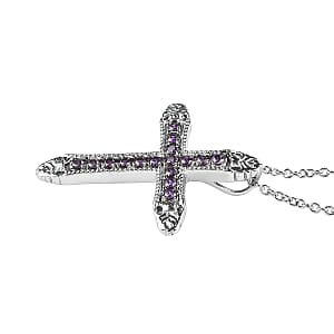 EverTrue Simulated Amethyst Color Diamond Pendant Necklace in Stainless Steel 20 Inches 