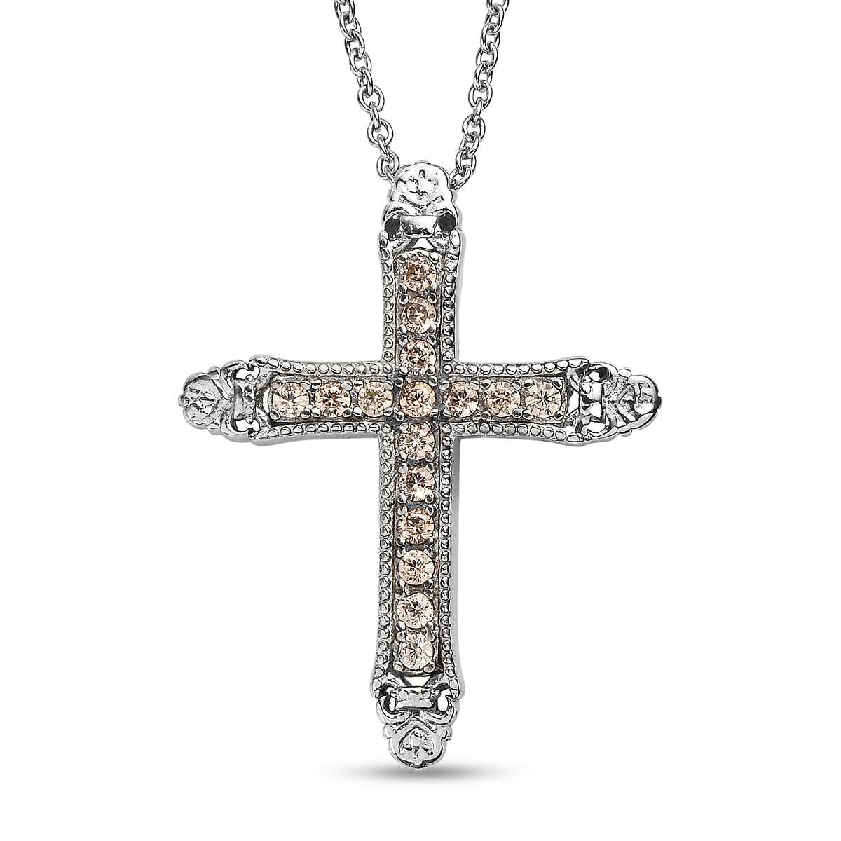 EverTrue Simulated Champagne Diamond Pendant Necklace in Stainless Steel 20 Inches