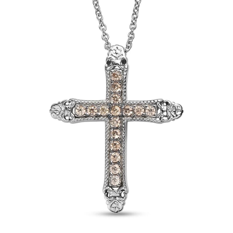 EverTrue Simulated Champagne Diamond Pendant Necklace in Stainless Steel 20 Inches