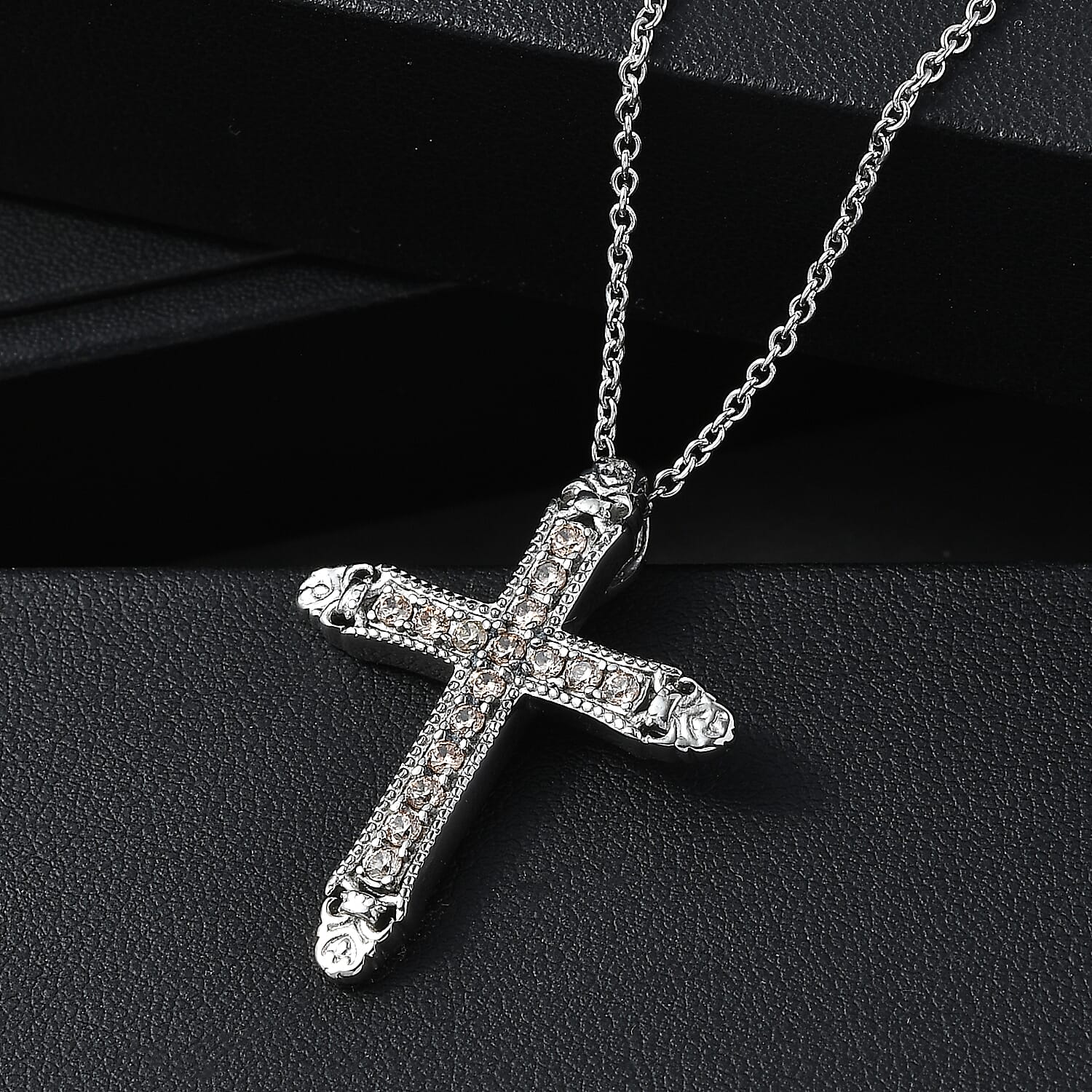 EverTrue Simulated Champagne Diamond Pendant Necklace in Stainless Steel 20 Inches