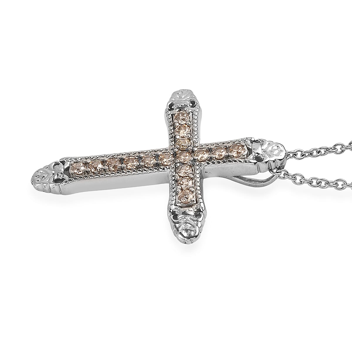 EverTrue Simulated Champagne Diamond Pendant Necklace in Stainless Steel 20 Inches
