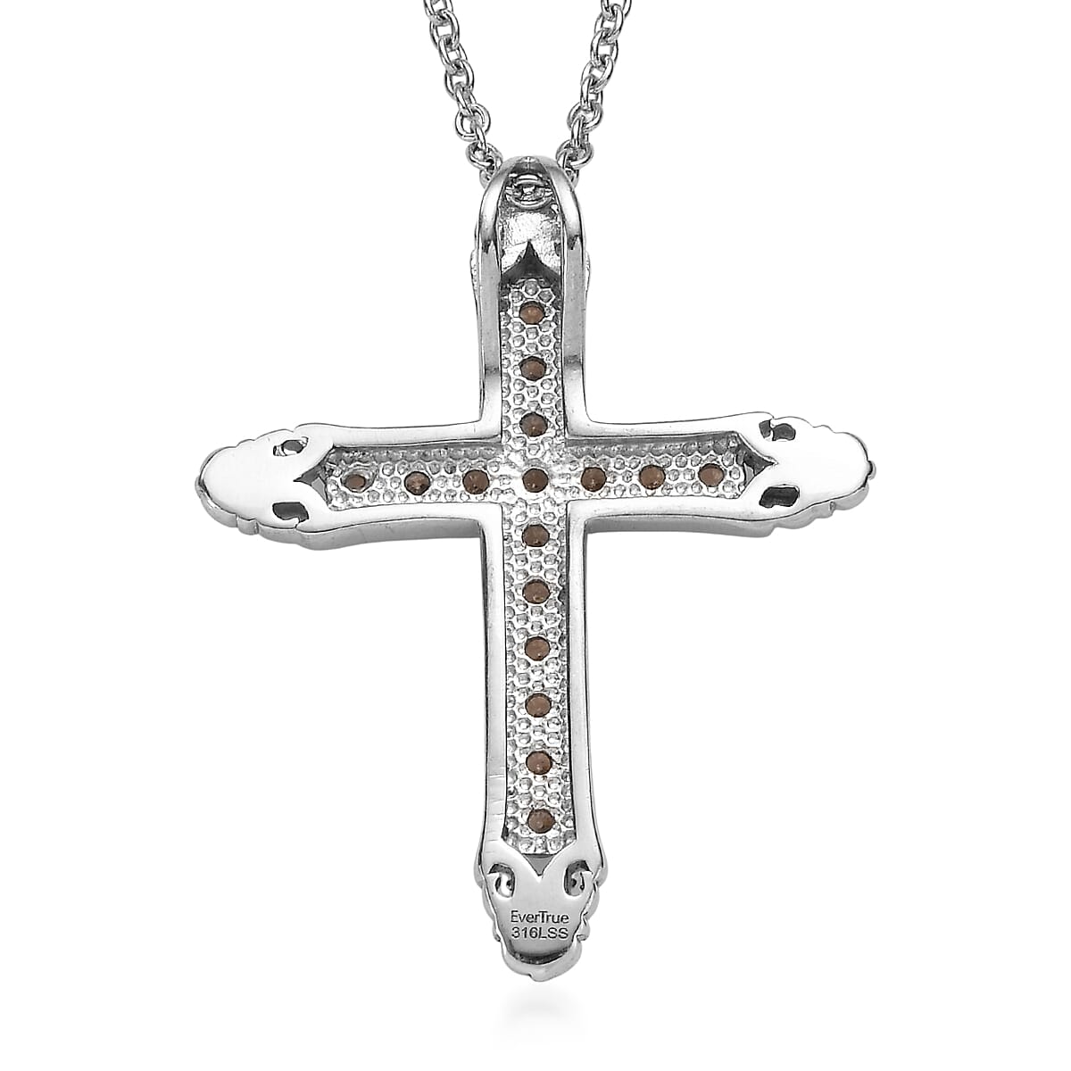 EverTrue Simulated Champagne Diamond Pendant Necklace in Stainless Steel 20 Inches