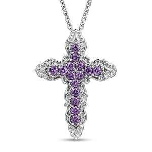 EverTrue Simulated Amethyst Color Diamond Pendant Necklace in Stainless Steel 20 Inches 