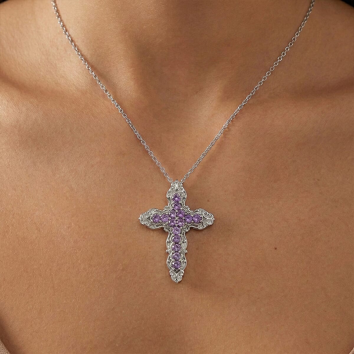 EverTrue Simulated Amethyst Color Diamond Pendant Necklace in Stainless Steel 20 Inches  image number 2