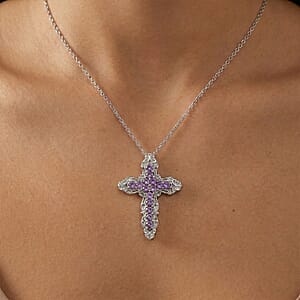 EverTrue Simulated Amethyst Color Diamond Pendant Necklace in Stainless Steel 20 Inches 