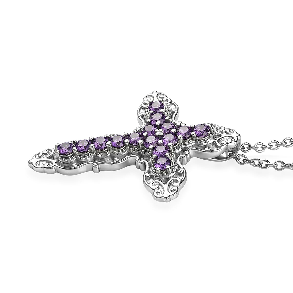 EverTrue Simulated Amethyst Color Diamond Pendant Necklace in Stainless Steel 20 Inches  image number 3