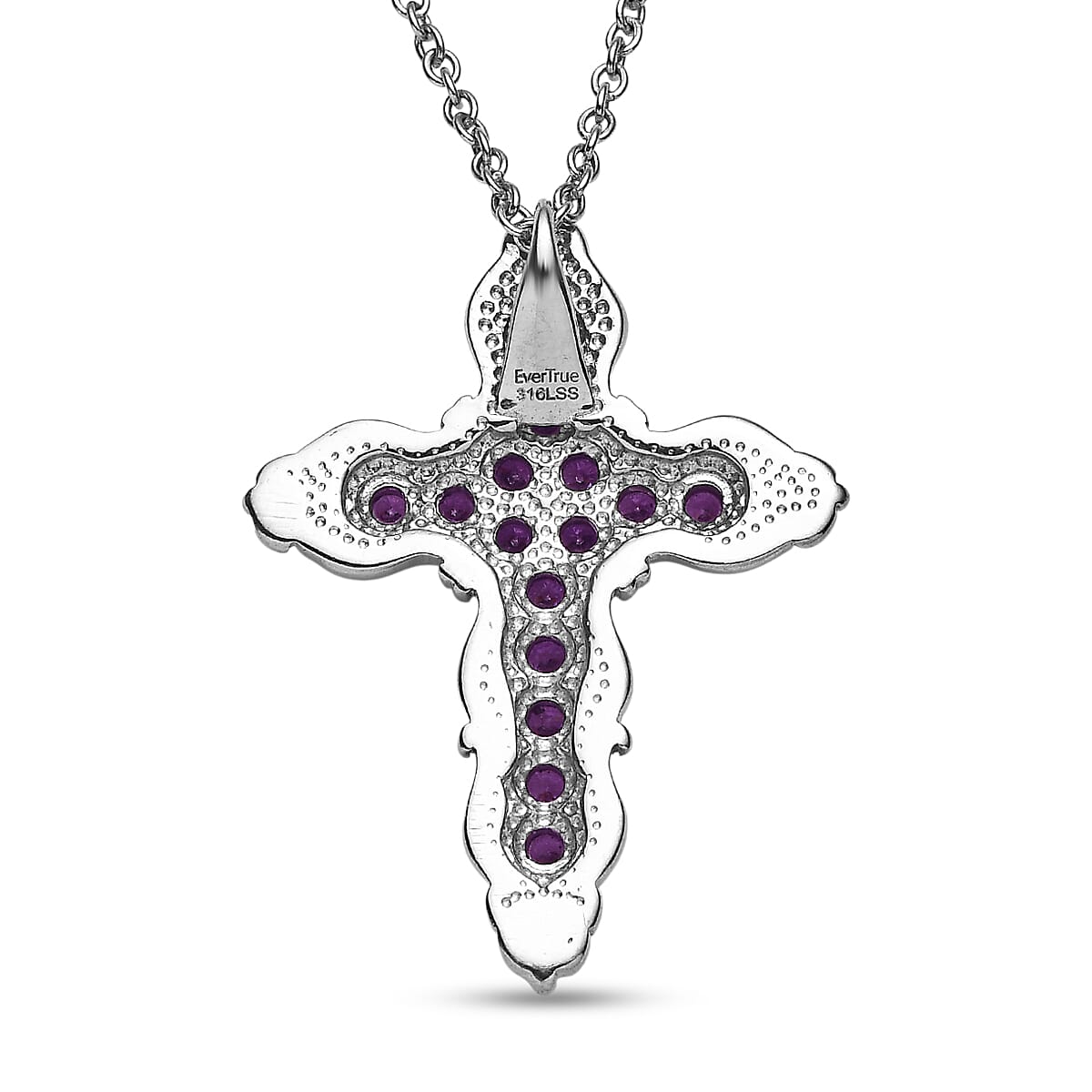 EverTrue Simulated Amethyst Color Diamond Pendant Necklace in Stainless Steel 20 Inches  image number 4