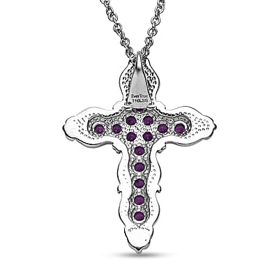 EverTrue Simulated Amethyst Color Diamond Pendant Necklace in Stainless Steel 20 Inches