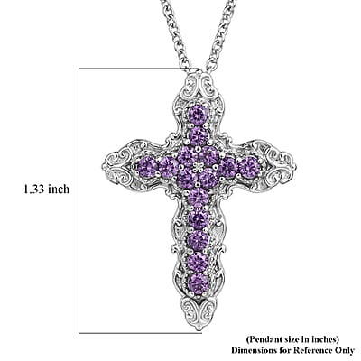 EverTrue Simulated Amethyst Color Diamond Pendant Necklace in Stainless Steel 20 Inches