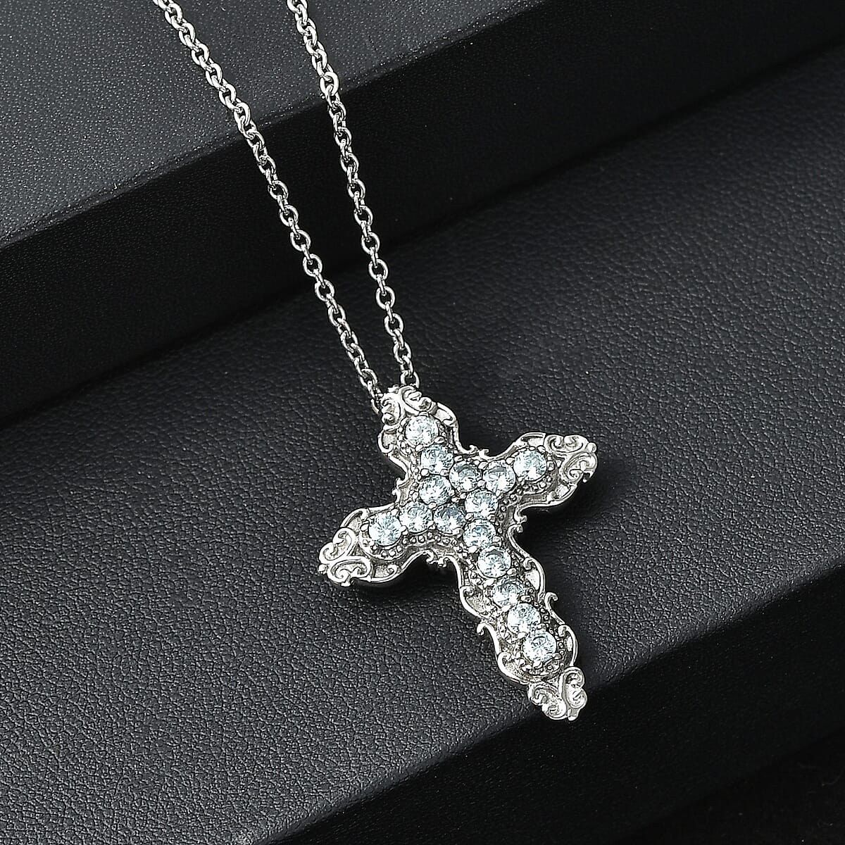 EverTrue Simulated Blue Diamond Pendant Necklace in Stainless Steel 20 Inches  image number 1