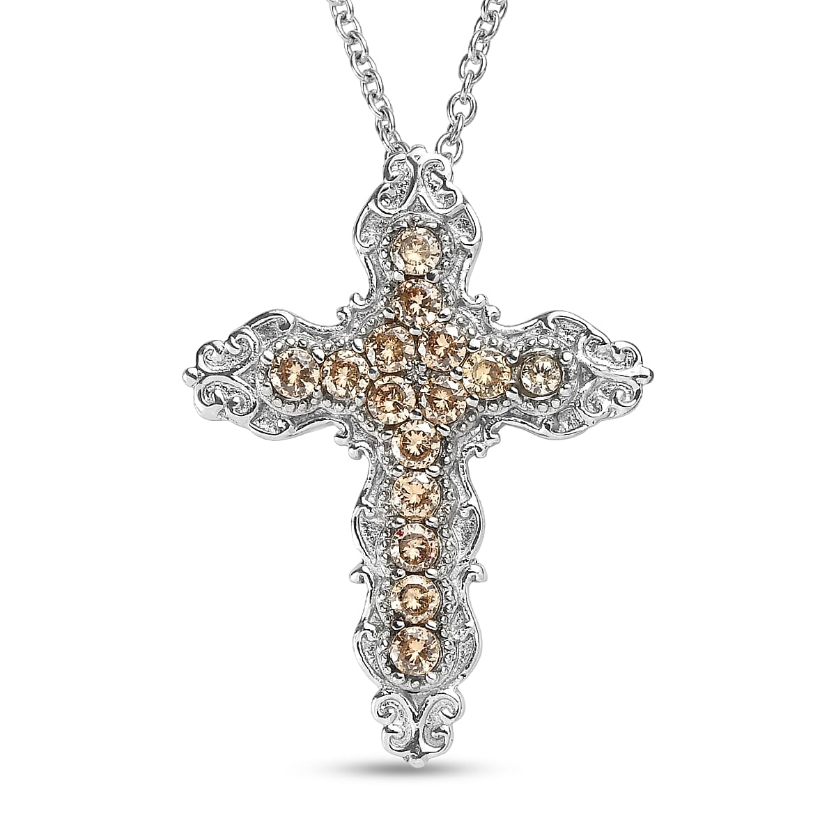 EverTrue Simulated Champagne Diamond Pendant Necklace in Stainless Steel 20 Inches