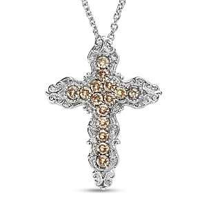 EverTrue Simulated Champagne Diamond Pendant Necklace in Stainless Steel 20 Inches 