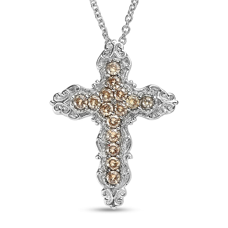 EverTrue Simulated Champagne Diamond Pendant Necklace in Stainless Steel 20 Inches