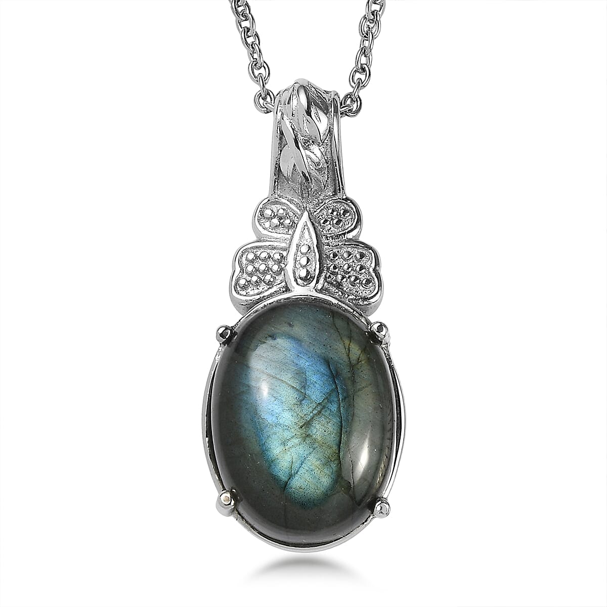 EverTrue Malagasy Labradorite 10.25 ctw Pendant Necklace (20 Inches) in Stainless Steel