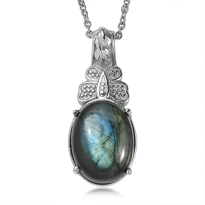 EverTrue Malagasy Labradorite 10.25 ctw Pendant Necklace (20 Inches) in Stainless Steel