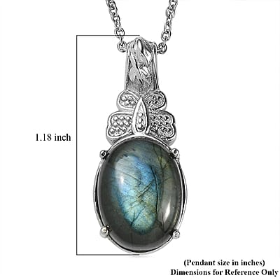 EverTrue Malagasy Labradorite 10.25 ctw Pendant Necklace (20 Inches) in Stainless Steel