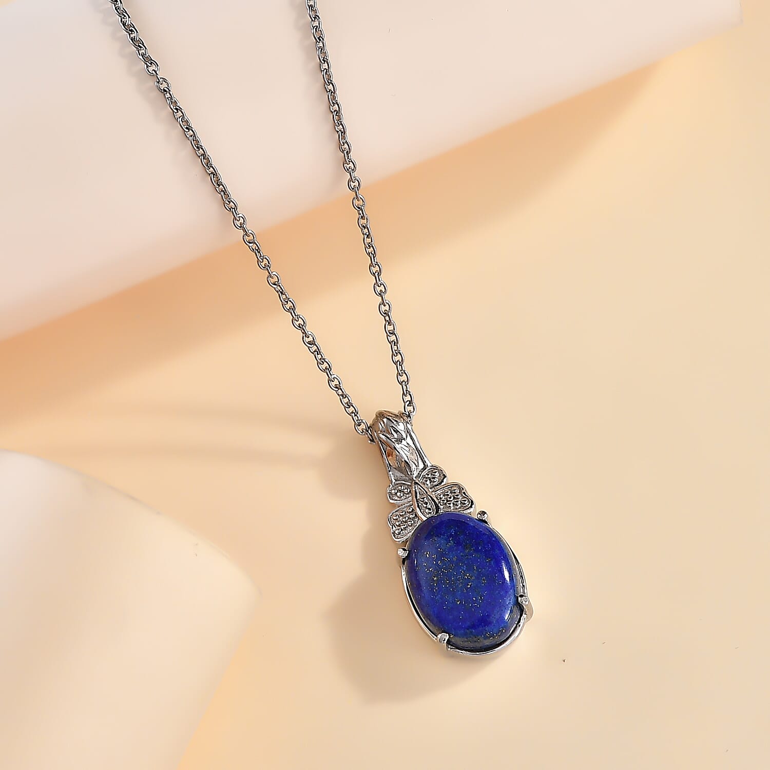 EverTrue Lapis Lazuli 10.85 ctw Pendant Necklace (20 Inches) in Stainless Steel