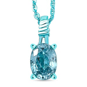 D'Joy Premium Cambodian Blue Zircon 1.30 ctw Ocean wave Pendant Necklace in Blue E-coat Sterling Silver 20 Inches 