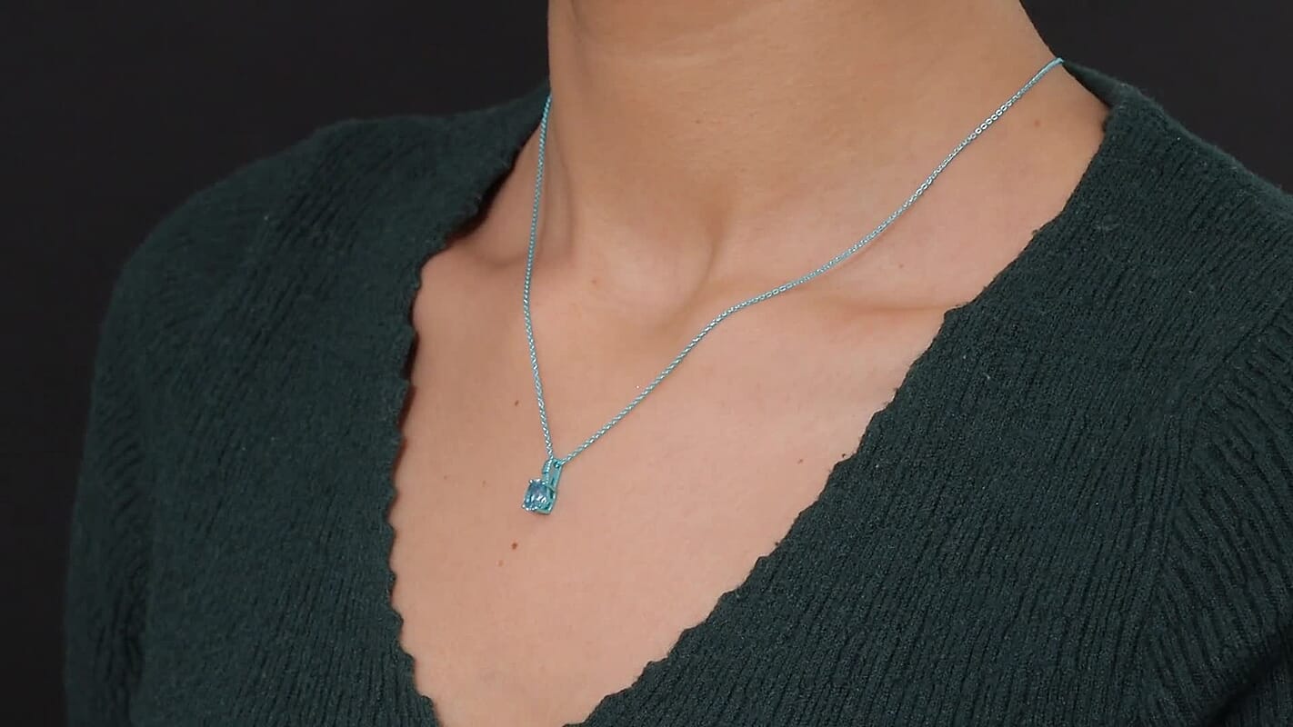 D'Joy Premium Cambodian Blue Zircon 1.30 ctw Ocean wave Pendant Necklace in Blue E-coat Sterling Silver 20 Inches