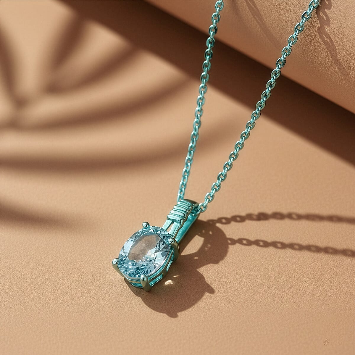D'Joy Premium Cambodian Blue Zircon 1.30 ctw Ocean wave Pendant Necklace in Blue E-coat Sterling Silver 20 Inches  image number 1