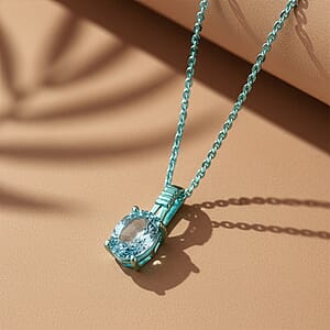 D'Joy Premium Cambodian Blue Zircon 1.30 ctw Ocean wave Pendant Necklace in Blue E-coat Sterling Silver 20 Inches 