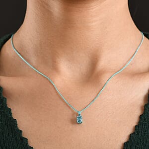D'Joy Premium Cambodian Blue Zircon 1.30 ctw Ocean wave Pendant Necklace in Blue E-coat Sterling Silver 20 Inches 