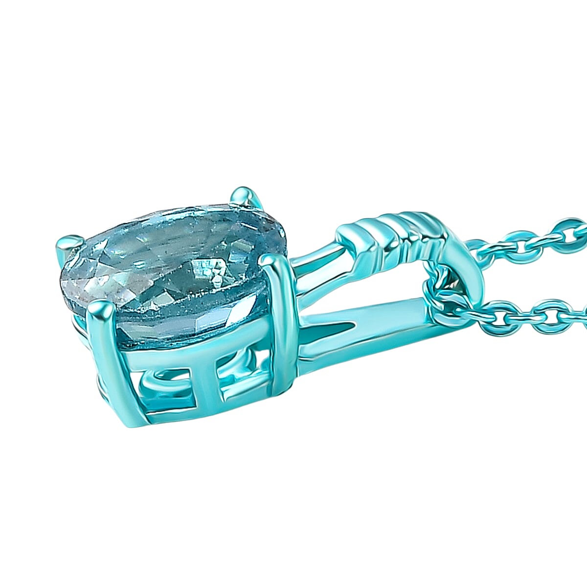 D'Joy Premium Cambodian Blue Zircon 1.30 ctw Ocean wave Pendant Necklace in Blue E-coat Sterling Silver 20 Inches  image number 3