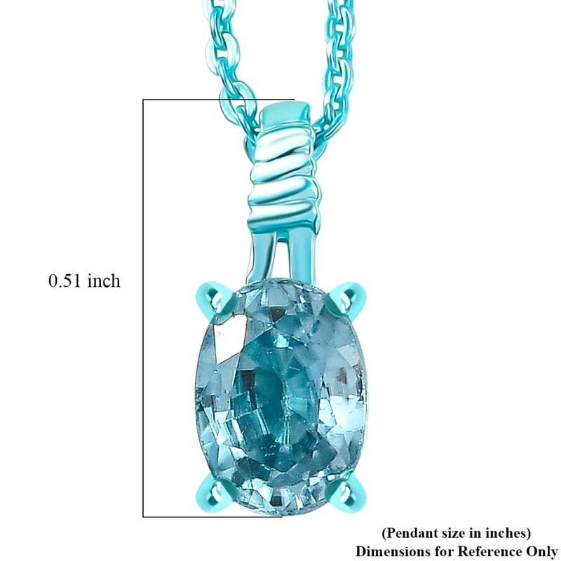 D'Joy Premium Cambodian Blue Zircon 1.30 ctw Ocean wave Pendant Necklace in Blue E-coat Sterling Silver 20 Inches