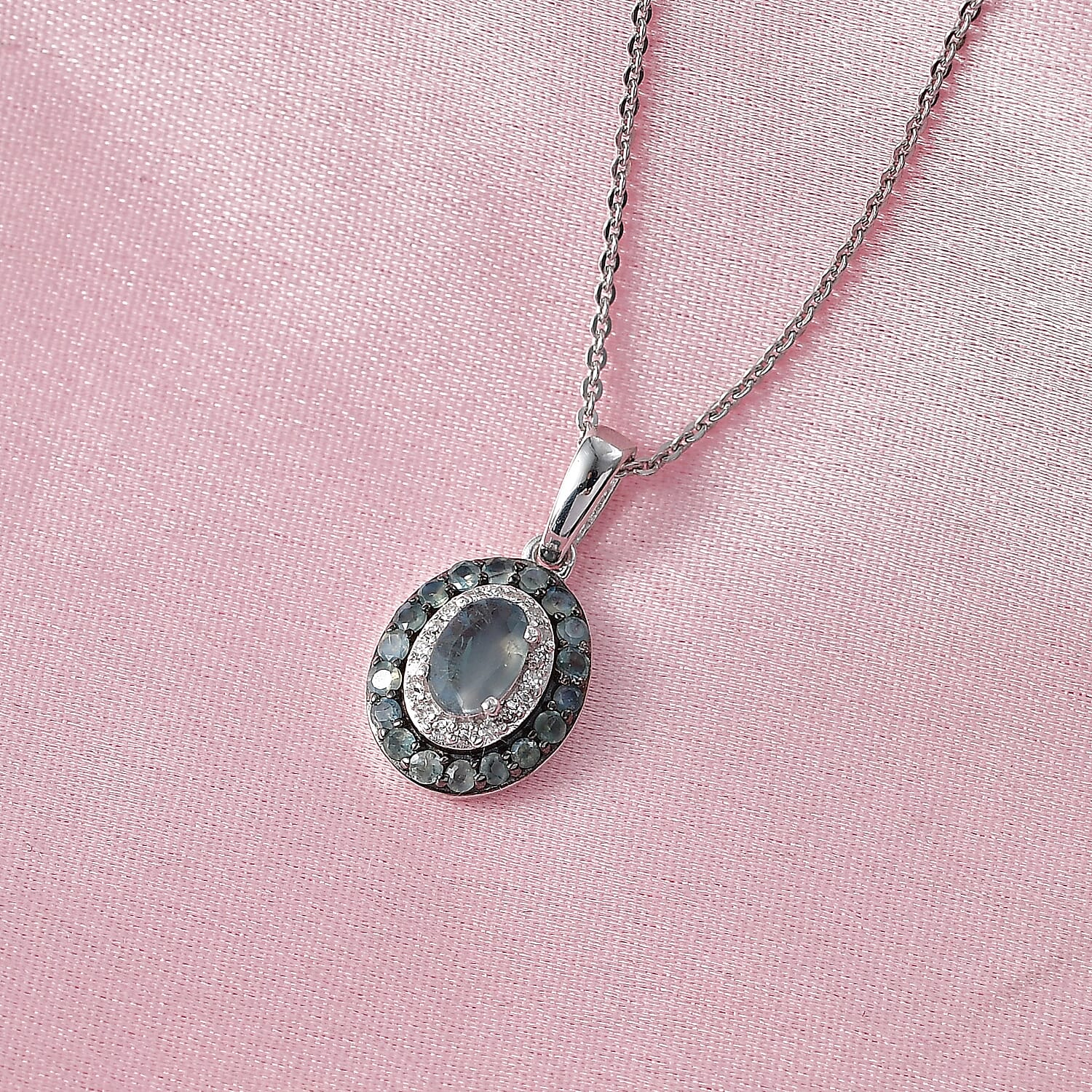 Narsipatnam Alexandrite and Luxuriant Lab Grown Diamond G-H SI 1.00 ctw Regal Shift Halo Pendant Necklace in Rhodium Over Sterling Silver 20 Inches