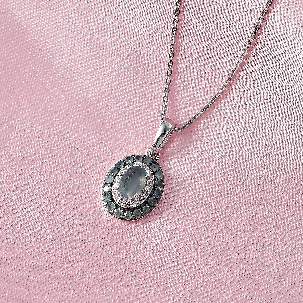 Narsipatnam Alexandrite and Luxuriant Lab Grown Diamond G-H SI 1.00 ctw Regal Shift Halo Pendant Necklace in Rhodium Over Sterling Silver 20 Inches  image number 1