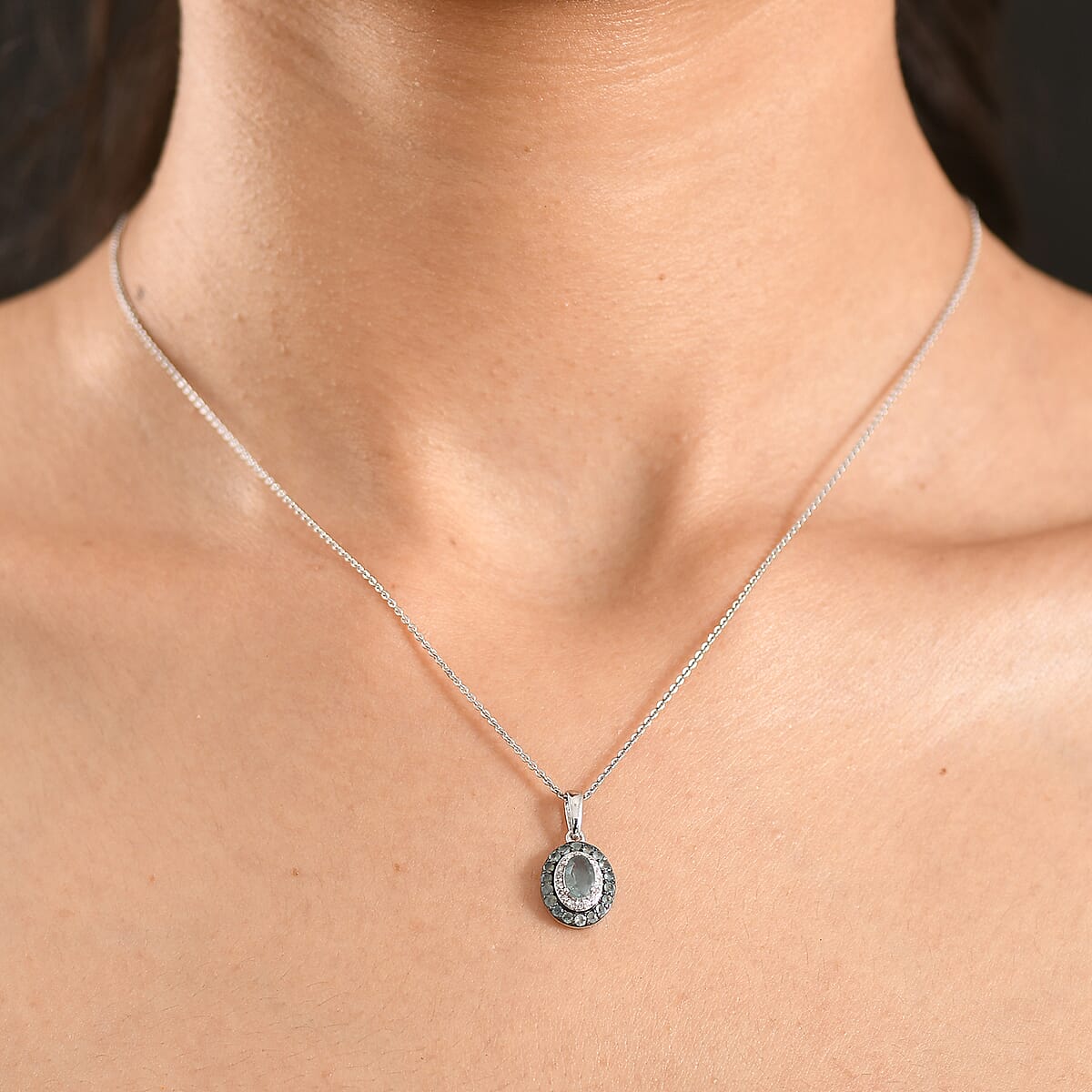 Narsipatnam Alexandrite and Luxuriant Lab Grown Diamond G-H SI 1.00 ctw Regal Shift Halo Pendant Necklace in Rhodium Over Sterling Silver 20 Inches  image number 2