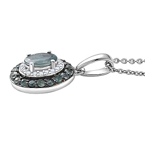 Narsipatnam Alexandrite and Luxuriant Lab Grown Diamond G-H SI 1.00 ctw Regal Shift Halo Pendant Necklace in Rhodium Over Sterling Silver 20 Inches 