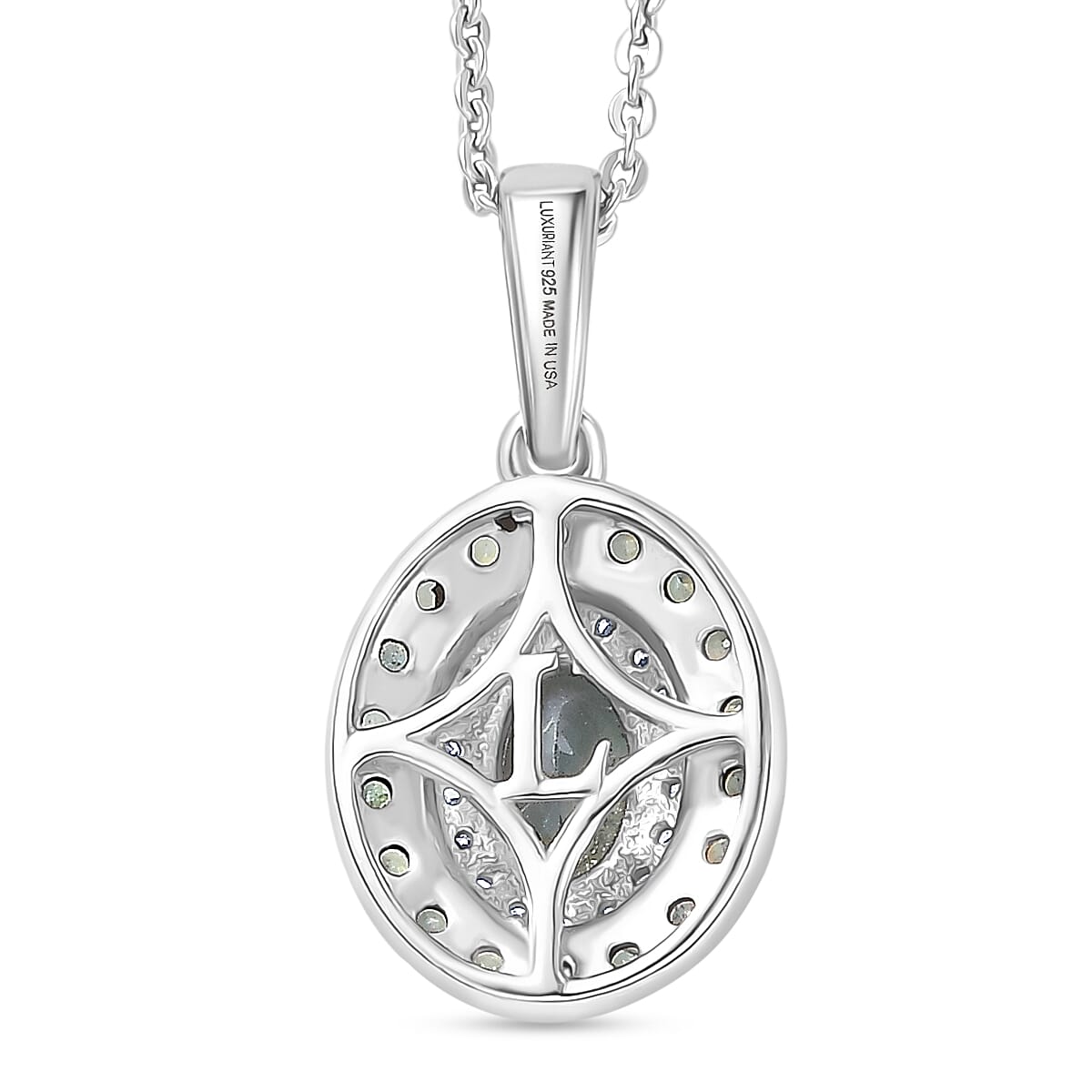 Narsipatnam Alexandrite and Luxuriant Lab Grown Diamond G-H SI 1.00 ctw Regal Shift Halo Pendant Necklace in Rhodium Over Sterling Silver 20 Inches  image number 4