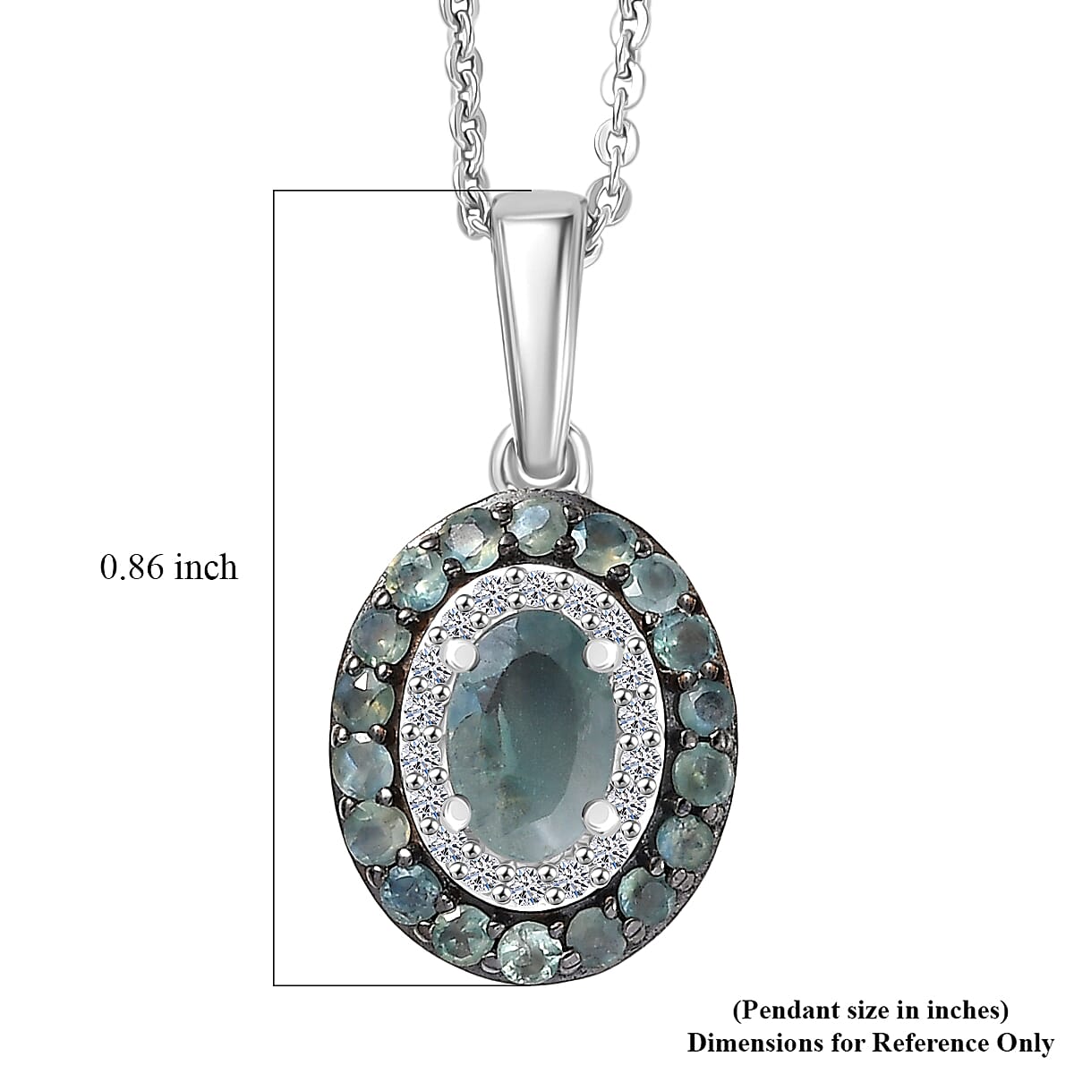 Narsipatnam Alexandrite and Luxuriant Lab Grown Diamond G-H SI 1.00 ctw Regal Shift Halo Pendant Necklace in Rhodium Over Sterling Silver 20 Inches