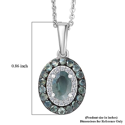 Narsipatnam Alexandrite and Luxuriant Lab Grown Diamond G-H SI 1.00 ctw Regal Shift Halo Pendant Necklace in Rhodium Over Sterling Silver 20 Inches