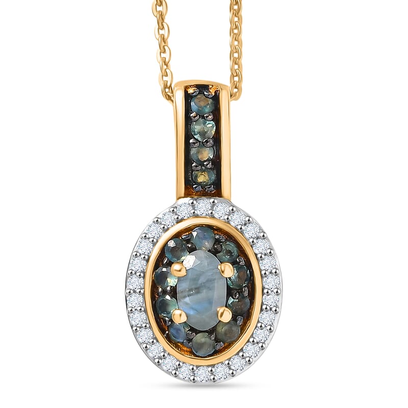 D'Joy Premium Narsipatnam Alexandrite and Moissanite 0.75 ctw Crown of Firelight Pendant Necklace in 18K Vermeil Yellow Gold Over Sterling Silver 20 Inches