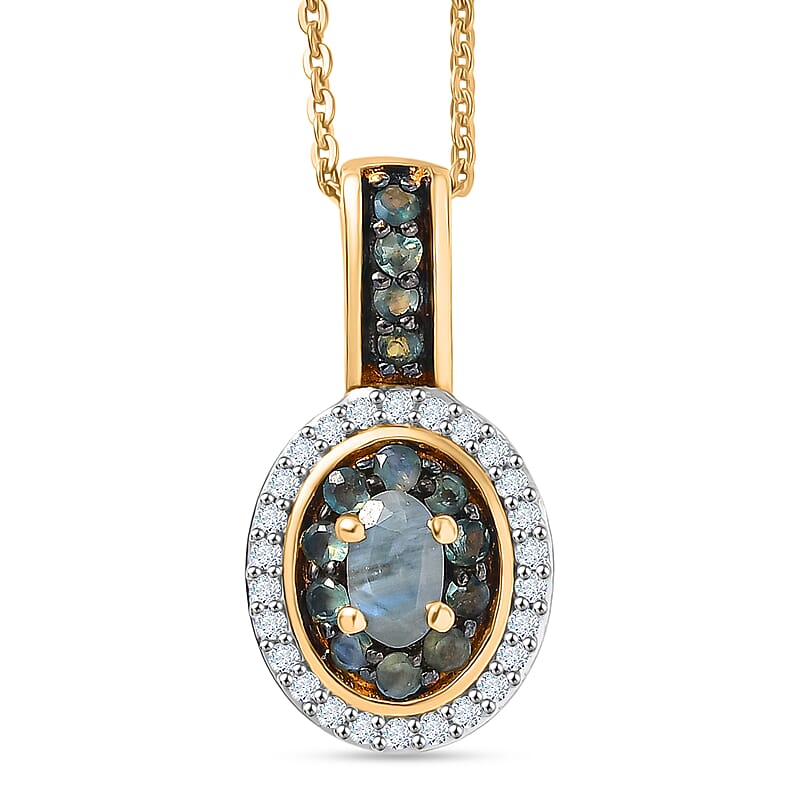 D'Joy Premium Narsipatnam Alexandrite and Moissanite 0.75 ctw Crown of Firelight Pendant Necklace in 18K Vermeil Yellow Gold Over Sterling Silver 20 Inches