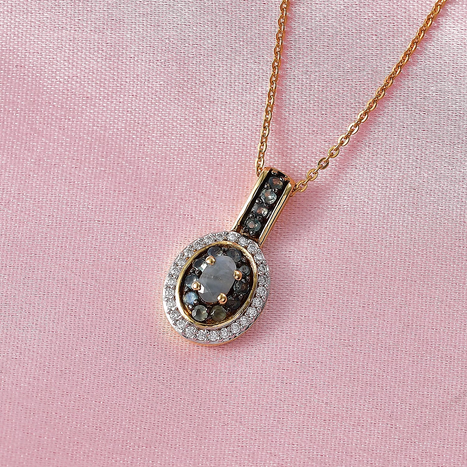 D'Joy Premium Narsipatnam Alexandrite and Moissanite 0.75 ctw Crown of Firelight Pendant Necklace in 18K Vermeil Yellow Gold Over Sterling Silver 20 Inches