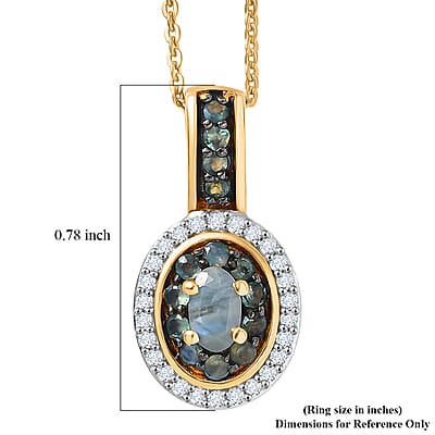 D'Joy Premium Narsipatnam Alexandrite and Moissanite 0.75 ctw Crown of Firelight Pendant Necklace in 18K Vermeil Yellow Gold Over Sterling Silver 20 Inches