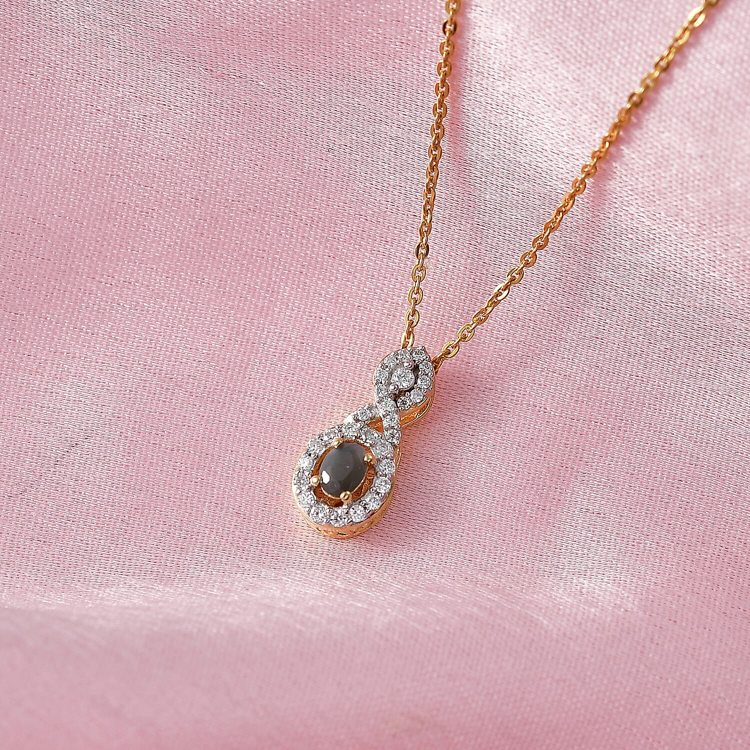 D'Joy Narsipatnam Alexandrite and Moissanite 0.40 ctw Twilight Infinity Pendant Necklace in 18K Vermeil Yellow Gold Over Sterling Silver 20 Inches