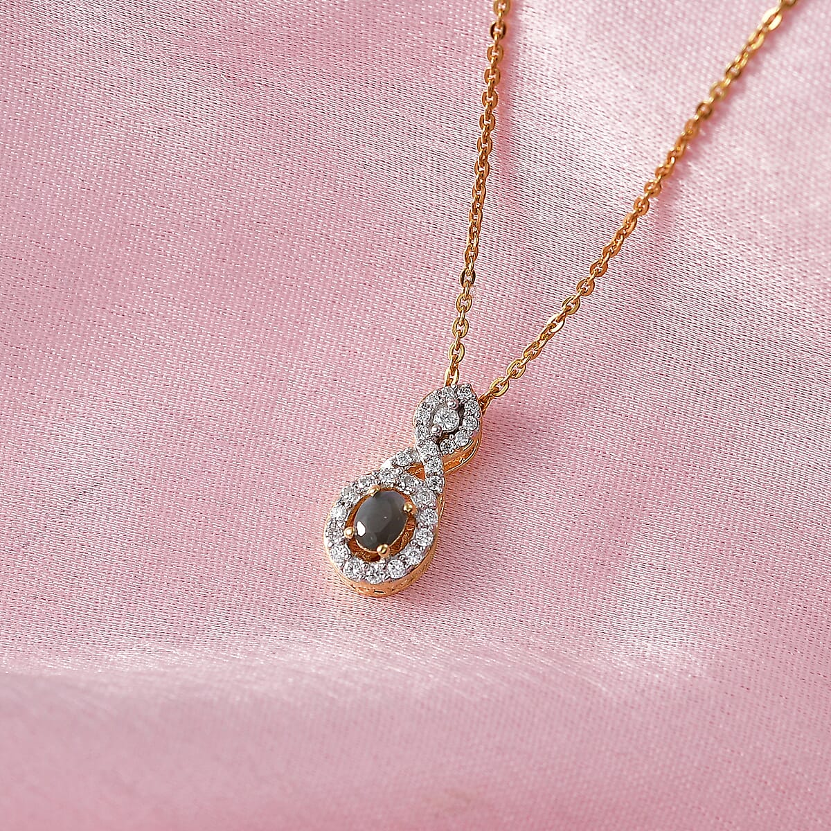 D'Joy Narsipatnam Alexandrite and Moissanite 0.40 ctw Twilight Infinity Pendant Necklace in 18K Vermeil Yellow Gold Over Sterling Silver 20 Inches  image number 1