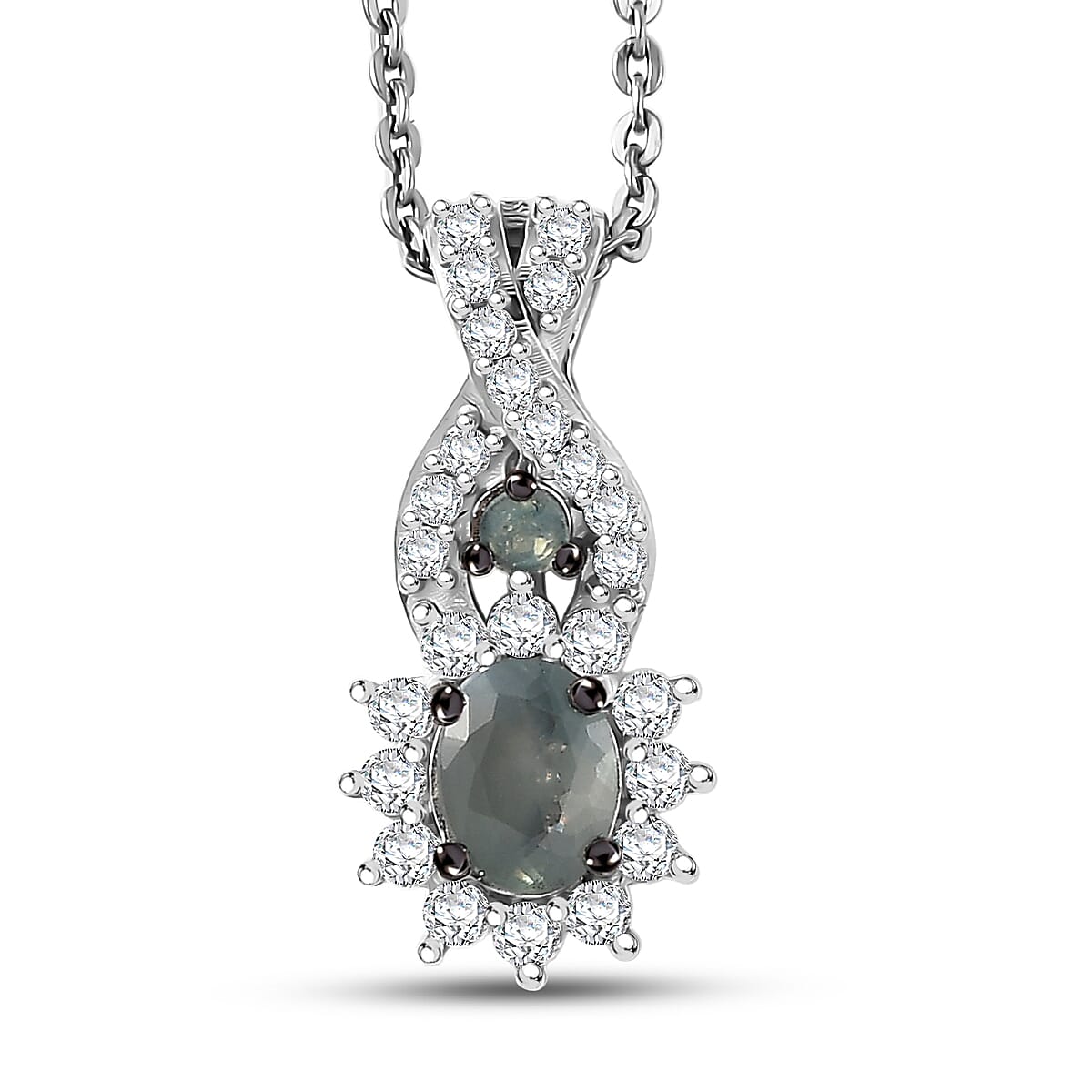 D'Joy Narsipatnam Alexandrite and Moissanite 0.70 ctw Royal Glow Pendant Necklace in Rhodium Over Sterling Silver 20 Inches
