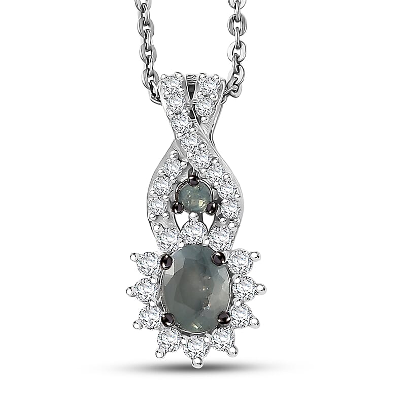 D'Joy Narsipatnam Alexandrite and Moissanite 0.70 ctw Royal Glow Pendant Necklace in Rhodium Over Sterling Silver 20 Inches