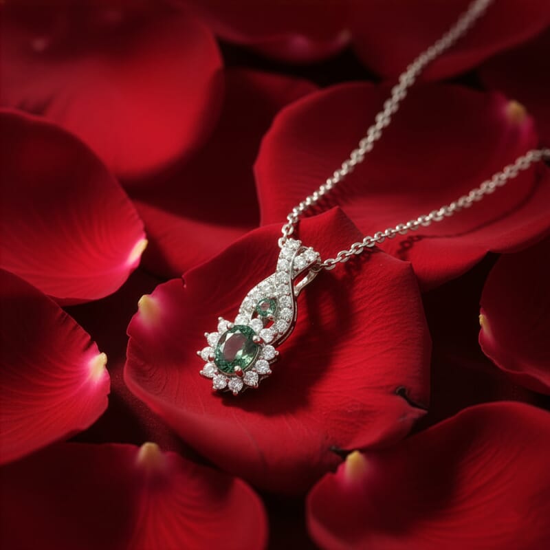 D'Joy Narsipatnam Alexandrite and Moissanite 0.70 ctw Royal Glow Pendant Necklace in Rhodium Over Sterling Silver 20 Inches