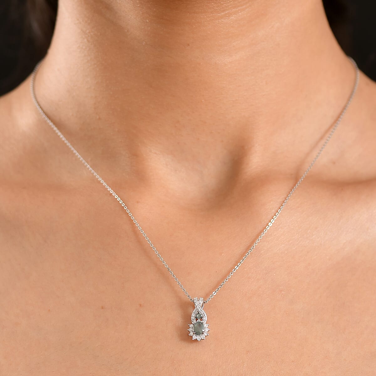 D'Joy Narsipatnam Alexandrite and Moissanite 0.70 ctw Royal Glow Pendant Necklace in Rhodium Over Sterling Silver 20 Inches  image number 2