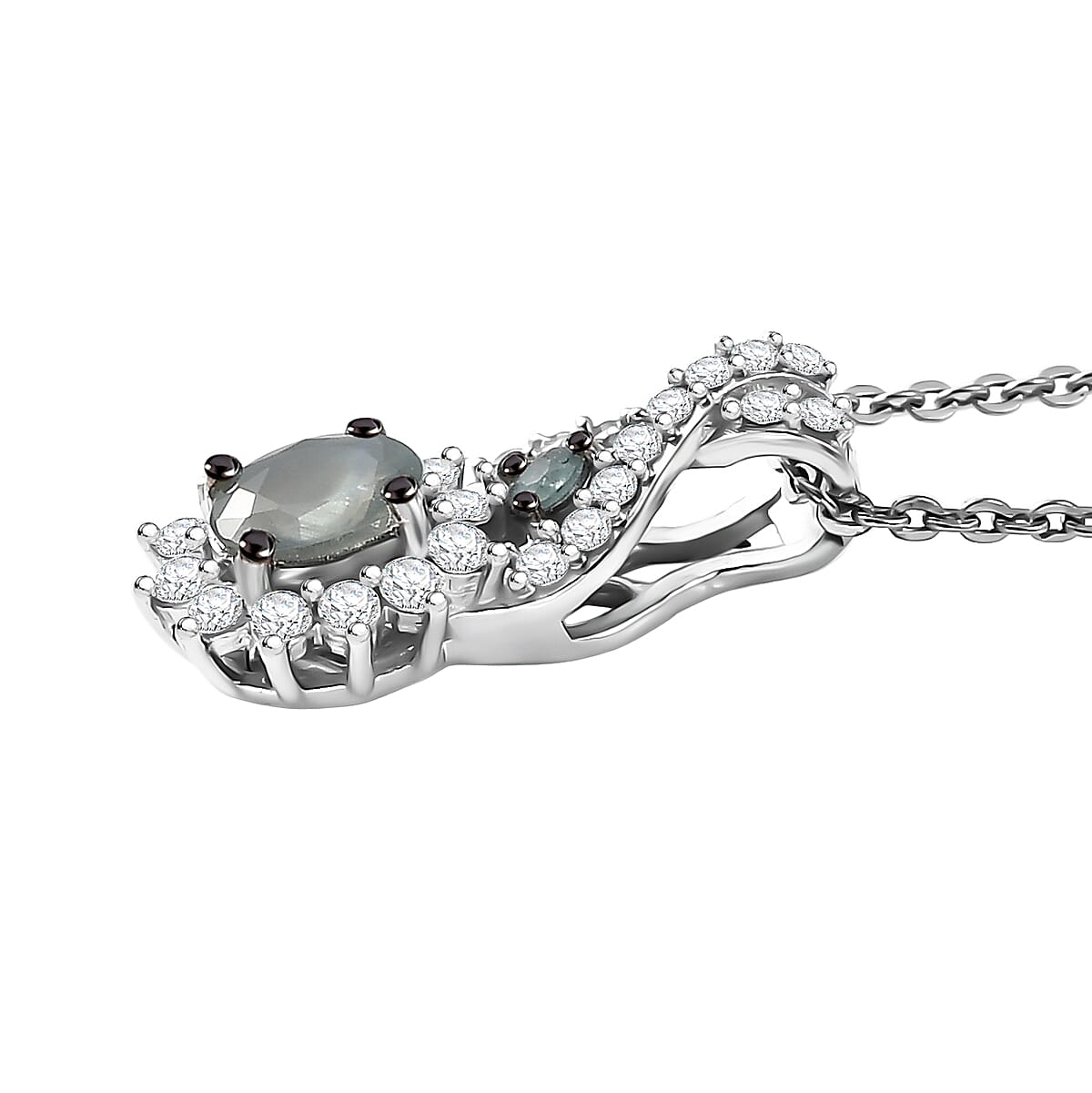 D'Joy Narsipatnam Alexandrite and Moissanite 0.70 ctw Royal Glow Pendant Necklace in Rhodium Over Sterling Silver 20 Inches