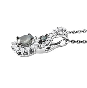 D'Joy Narsipatnam Alexandrite and Moissanite 0.70 ctw Royal Glow Pendant Necklace in Rhodium Over Sterling Silver 20 Inches 