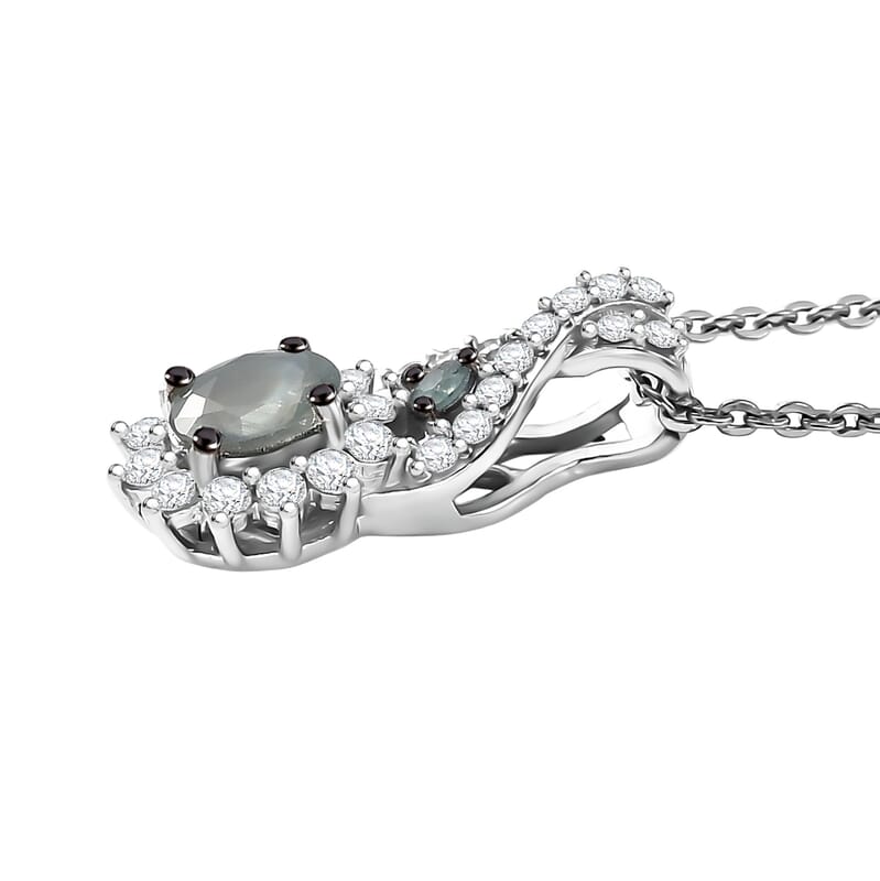 D'Joy Narsipatnam Alexandrite and Moissanite 0.70 ctw Royal Glow Pendant Necklace in Rhodium Over Sterling Silver 20 Inches