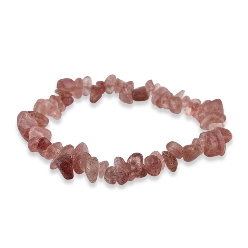 Cacoxenite, Strawberry and Green Kiwi Quartz 1350.00 ctw Stretch Bracelet and Chips Necklace in Stainless Steel